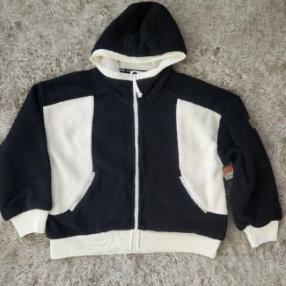 Free People FP Movement Hit The Slopes Sherpa Hoodie Black And White Size Medium - Picture 1 of 10